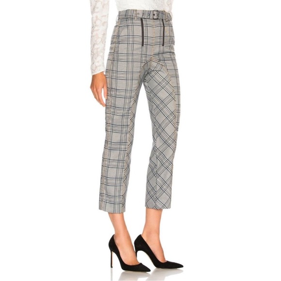 Self-portrait Grey Check Lexi Zipper Highrise Tweed Cropped Trouser Pant Size 4 - Picture 2 of 16